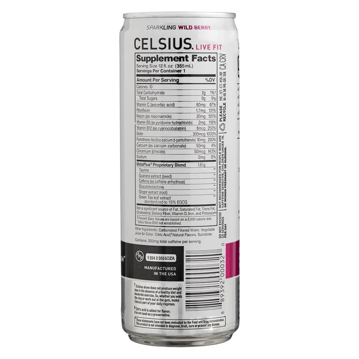 Celsius Sparkling Energy Drink, Wild Berry, 12 fl oz, 24-count