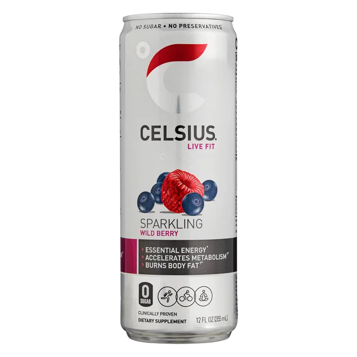 Celsius Sparkling Energy Drink, Wild Berry, 12 fl oz, 24-count