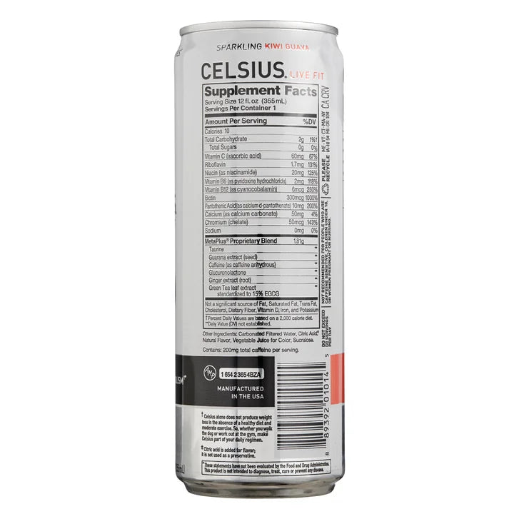 Celsius Sparkling Energy Drink, Kiwi Guava, 12 fl oz, 24-count