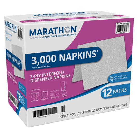 Marathon Interfold Dispenser Napkins, 2-ply, 250-count, 12-packs
