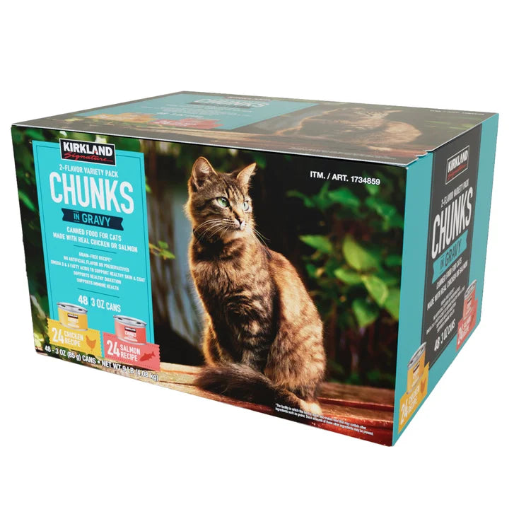 Kirkland Signature Chunks in Gravy, Canned Cat Food Variety Pack, 3 oz, 48-count
