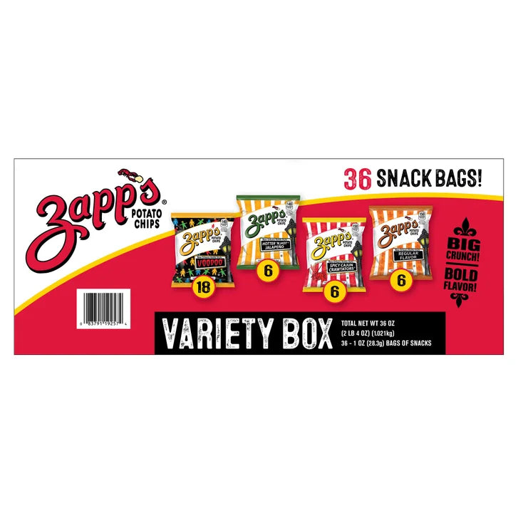 Zapp’s Potato Chips, Variety Pack, 1 oz, 36-count