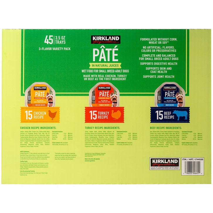 Kirkland Signature Pate Wet Dog Food Variety Pack, 3.5 oz, 45-count