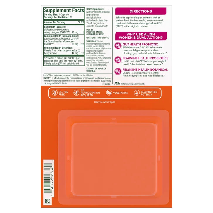 Align Women's Dual Action Probiotic Supplement, 70 Capsules