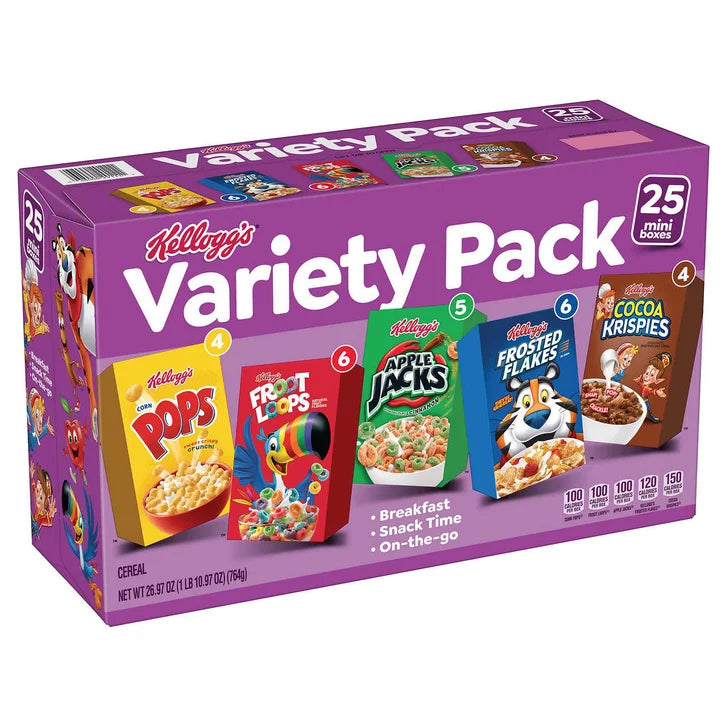Kellogg's Cereal Mini Boxes, Variety Pack, 25-count