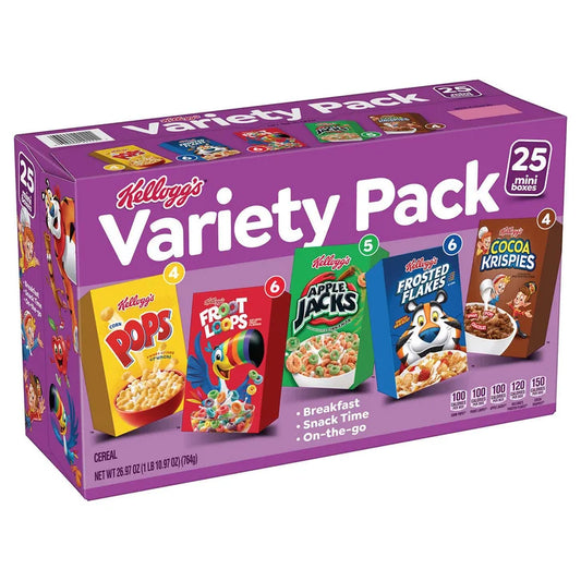 Kellogg's Cereal Mini Boxes, Variety Pack, 25-count