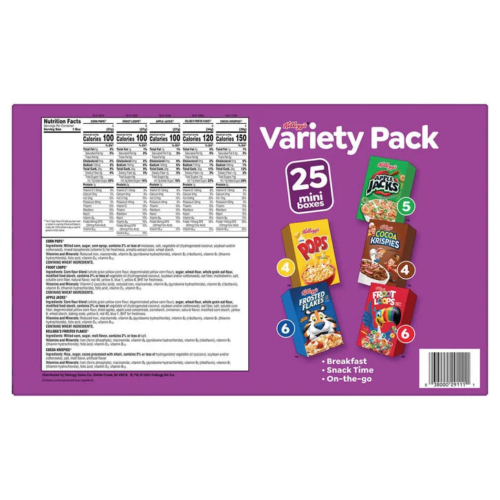 Kellogg's Cereal Mini Boxes, Variety Pack, 25-count