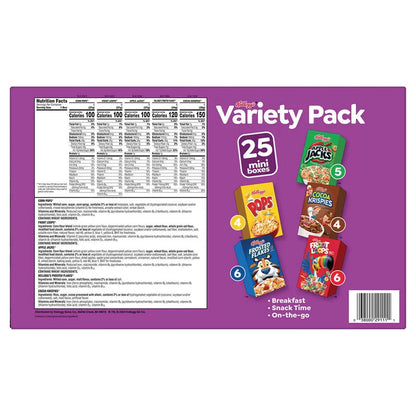 Kellogg's Cereal Mini Boxes, Variety Pack, 25-count
