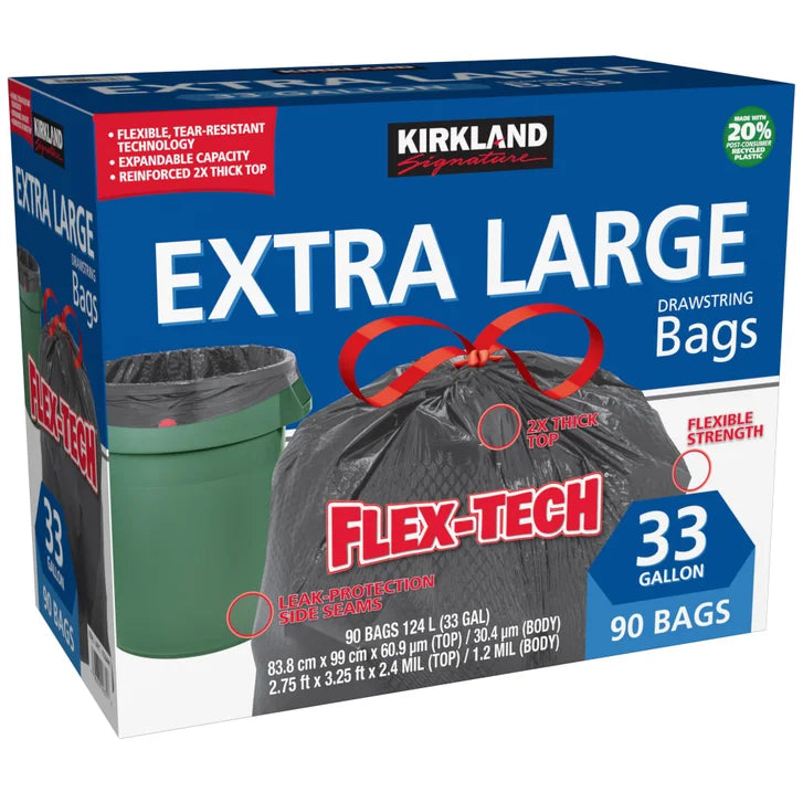 Kirkland Signature Flex-Tech 33-Gallon Trash Bag, 90-count