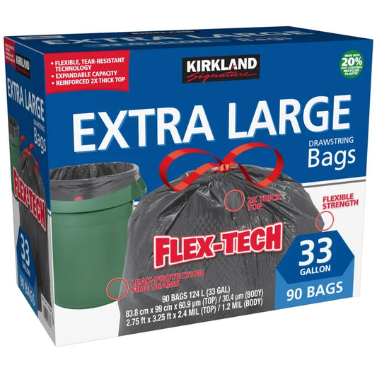 Kirkland Signature Flex-Tech 33-Gallon Trash Bag, 90-count