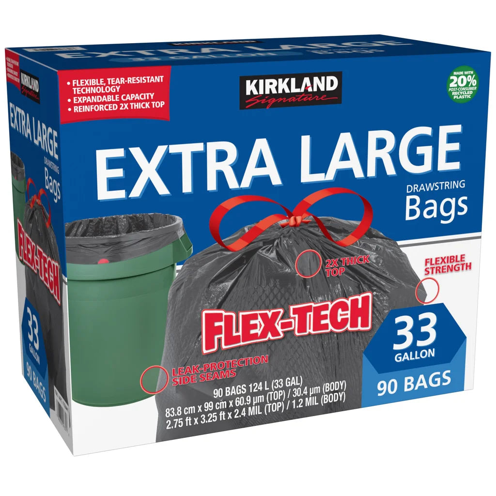Kirkland Signature Flex-Tech 33-Gallon Trash Bag, 90-count