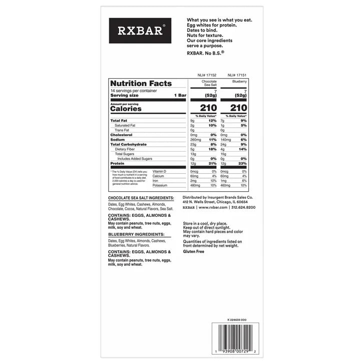 RXBAR Protein Bars, Variety Pack, 14-count