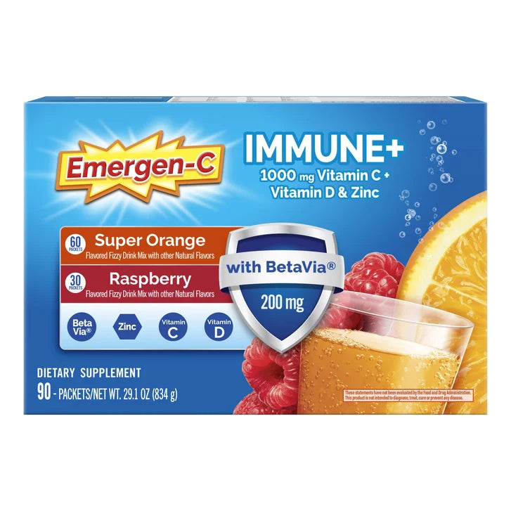 Emergen-C Immune+ 1000 mg Vitamin C + Vitamin D & Zinc, 90 Packets