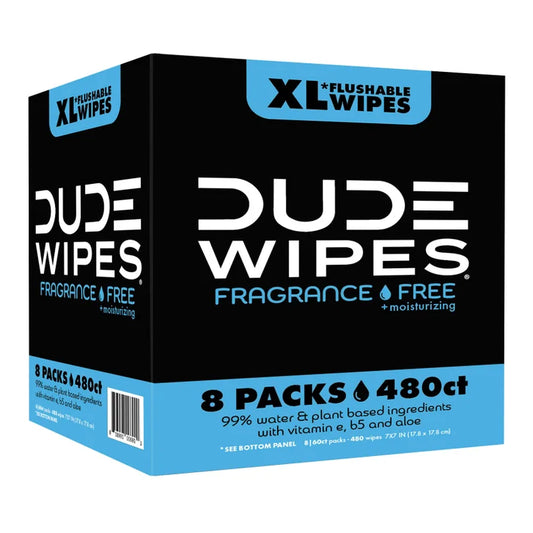DUDE Wipes Fragrance-Free + Moisturizing XL Flushable Wipes, 480 Wipes