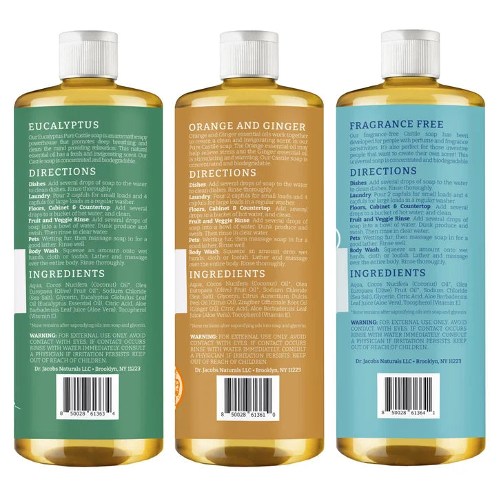 Dr. Jacobs Naturals Pure Castile Soap, Variety Pack, 32 oz, 3-count