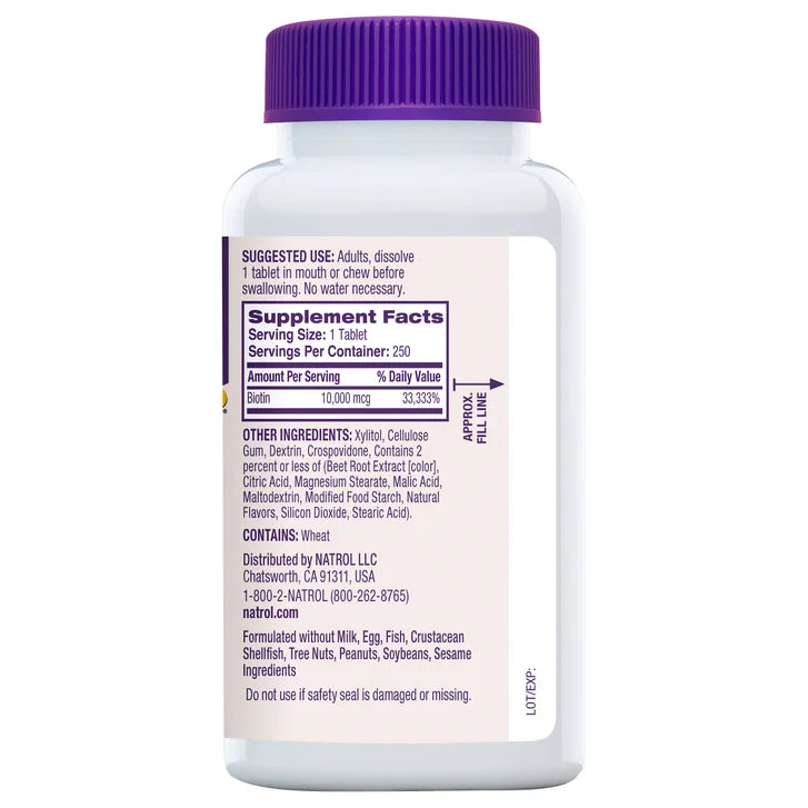 Natrol Biotin 10,000 mcg. Fast Dissolve Tablets, 250 Tablets