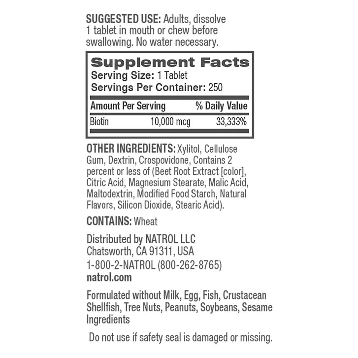 Natrol Biotin 10,000 mcg. Fast Dissolve Tablets, 250 Tablets