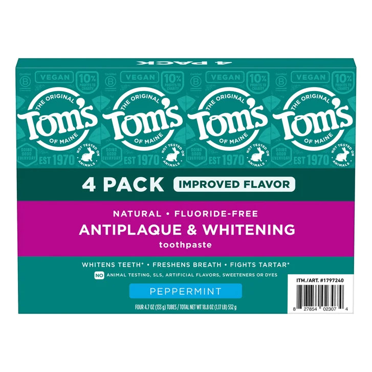 Tom's of Maine Antiplaque and Whitening Toothpaste, 4.7 oz, 4-pack