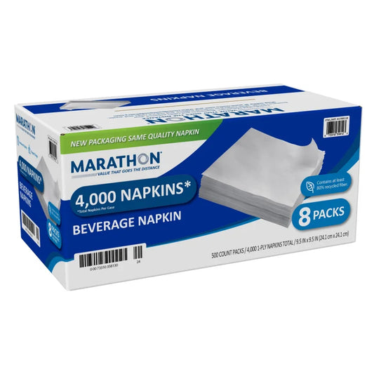 Marathon Beverage Napkin, 1-Ply, 500-count, 8-pack