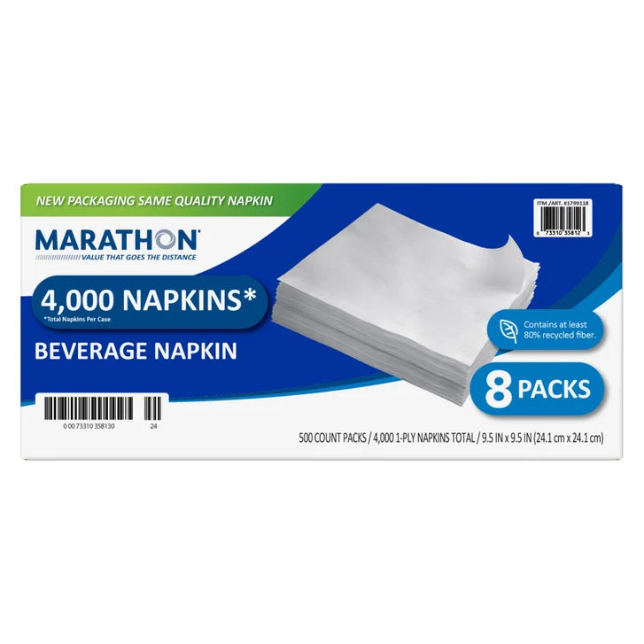 Marathon Beverage Napkin, 1-Ply, 500-count, 8-pack