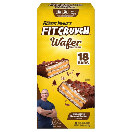 FITCRUNCH Wafer Protein Bars, 16g Protein, Chocolate Peanut Butter, 1.59 oz, 18-count