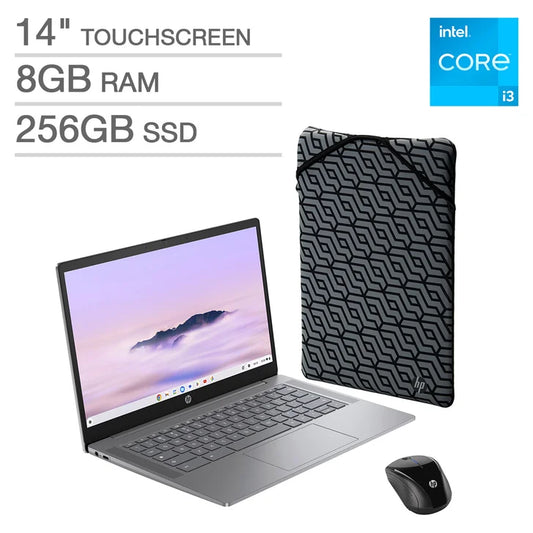 HP 14" Chromebook Plus Laptop Bundle - Intel Core i3-N305 - (1920x1080) - Includes Sleeve & Wireless Mouse