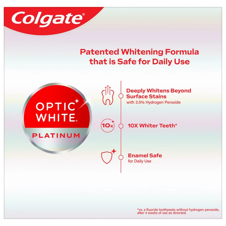 Colgate Optic White Platinum Toothpaste, 4.1 oz, 4-pack