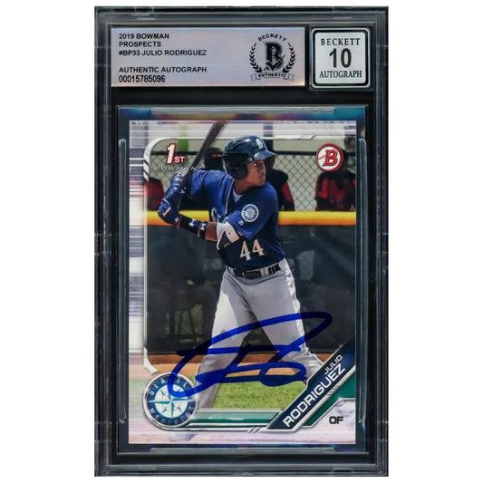 Julio Rodriguez Autographed 2019 1st Bowman Rookie Card #BP-33 Seattle Mariners Auto Grade 10 Beckett Authenticated