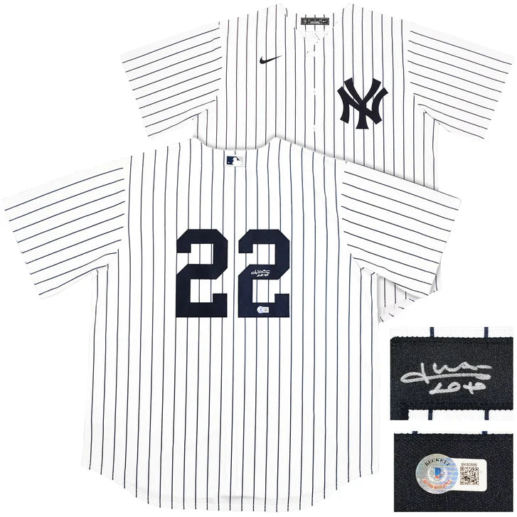 Juan Soto Autographed New York Yankees White Pinstripe Nike Jersey - Beckett Authenticated