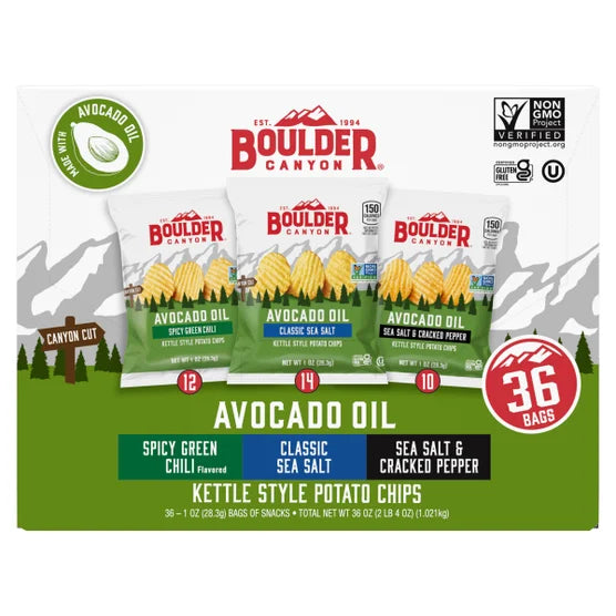 Boulder Canyon Kettle Style Potato Chips, Variety Pack, 1 oz, 36-count