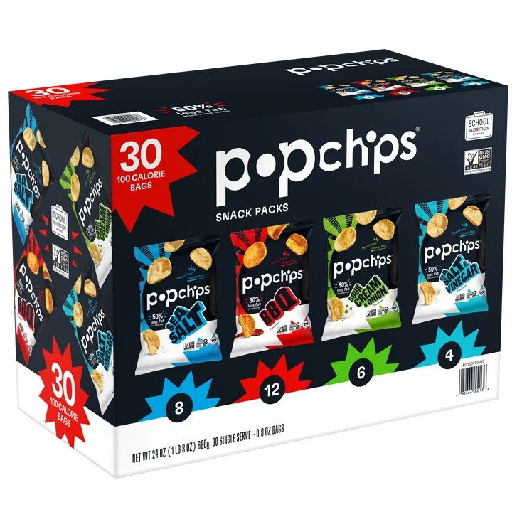 Popchips Potato Chips Snack Packs, Variety Pack, 0.8 oz, 30-count