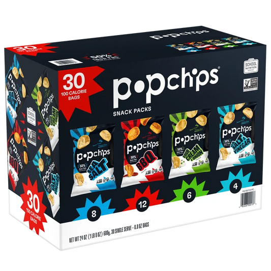Popchips Potato Chips Snack Packs, Variety Pack, 0.8 oz, 30-count