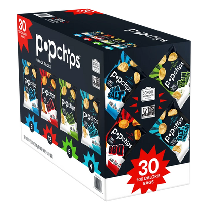 Popchips Potato Chips Snack Packs, Variety Pack, 0.8 oz, 30-count