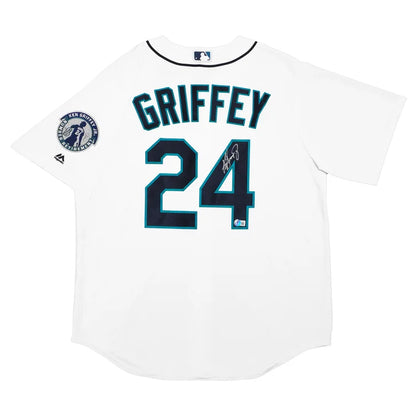 Ken Griffey Jr. Autographed Seattle Mariners White Majestic Cool Base Jersey with Retirement Patch - Beckett Authenticated