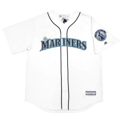 Ken Griffey Jr. Autographed Seattle Mariners White Majestic Cool Base Jersey with Retirement Patch - Beckett Authenticated