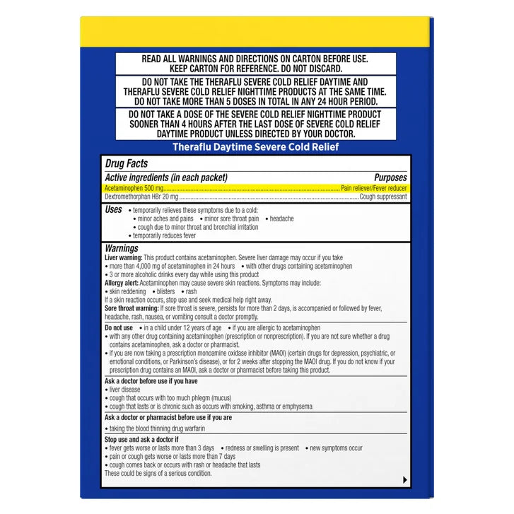 Theraflu Severe Cold Relief Medicine Powder, 24 Packets