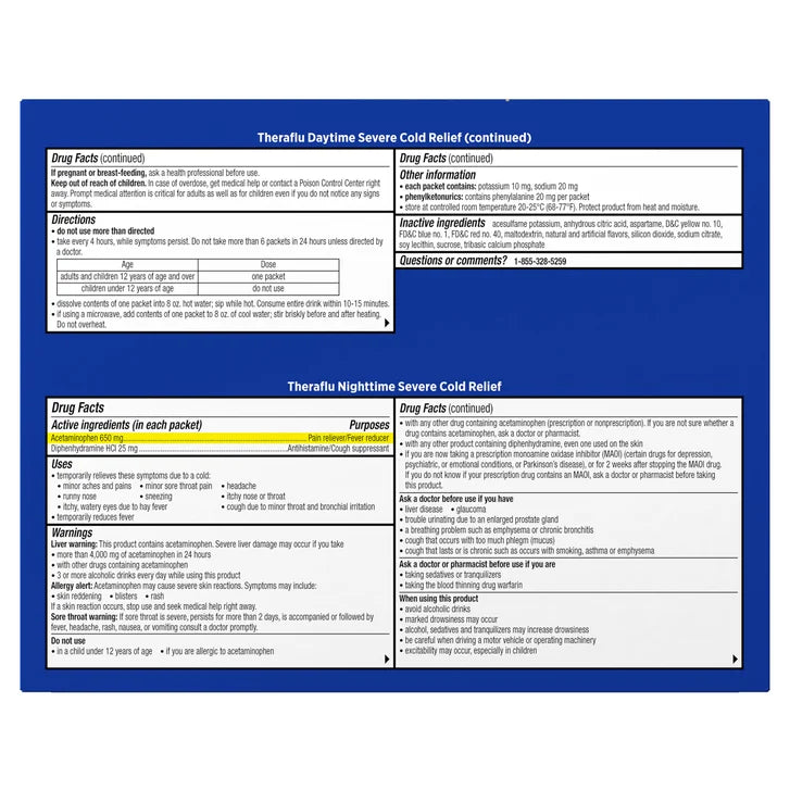 Theraflu Severe Cold Relief Medicine Powder, 24 Packets