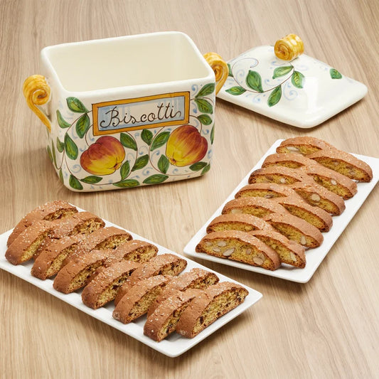 Belli Biscotti Hand Painted Ceramic Jar, Italian Semi Soft Biscotti, 2-pack, 17.6 oz. total