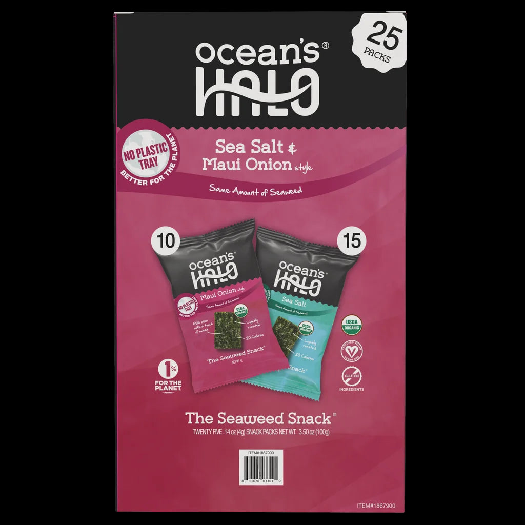 Ocean's Halo Organic Seaweed Snack, Maui Onion & Sea Salt, .14 oz, 25-count