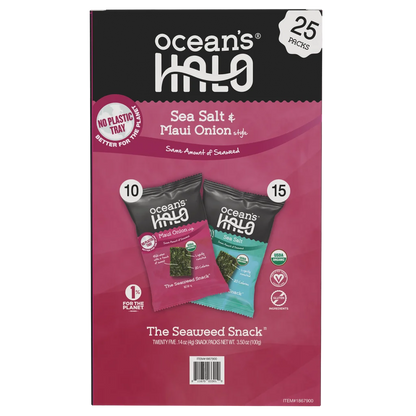 Ocean's Halo Organic Seaweed Snack, Maui Onion & Sea Salt, .14 oz, 25-count