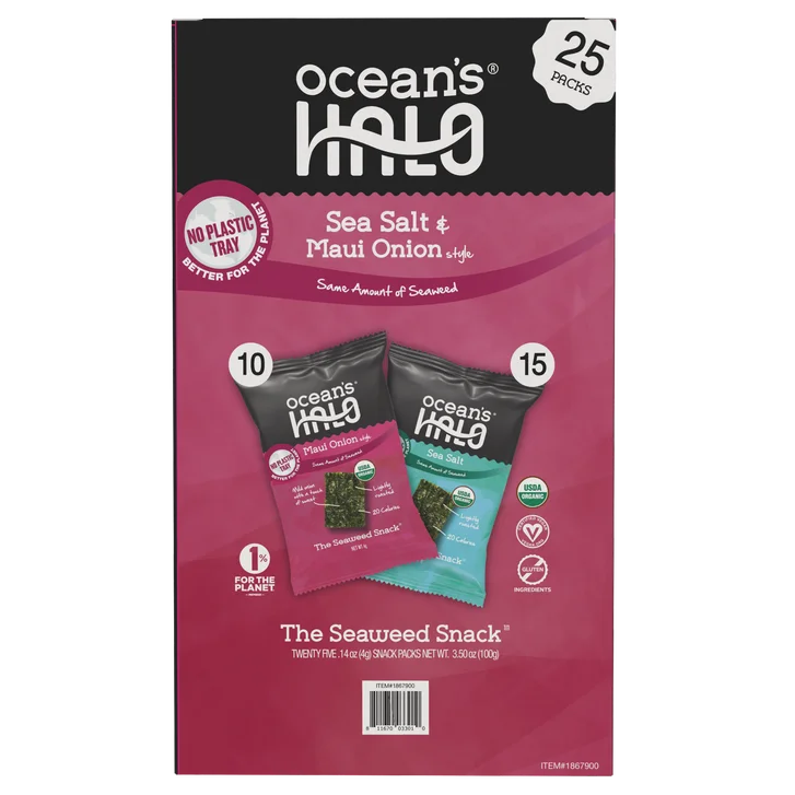 Ocean's Halo Organic Seaweed Snack, Maui Onion & Sea Salt, .14 oz, 25-count