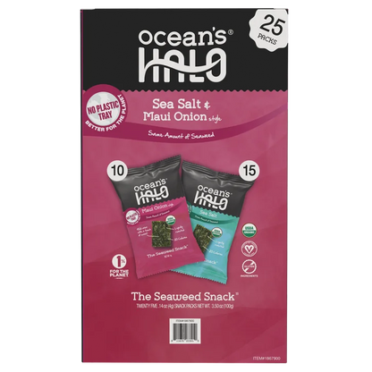 Ocean's Halo Organic Seaweed Snack, Maui Onion & Sea Salt, .14 oz, 25-count