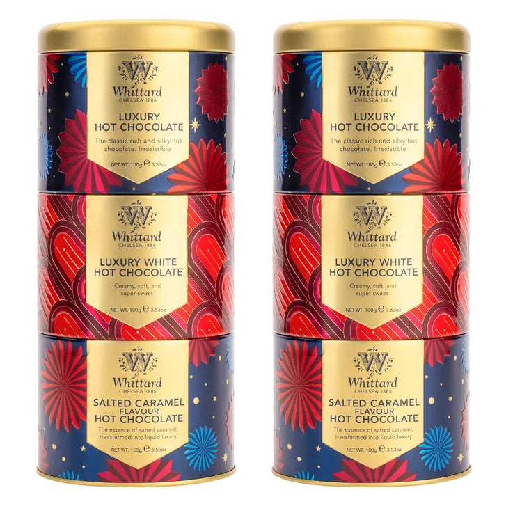 Whittard Hot Chocolate Stacking Tin, 2 set of 3-Packs (3.53 oz. each)