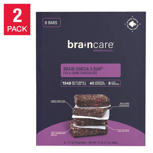 BrainCare Brain Omega 3 Bar, Fig & Dark Chocolate, 2.1 oz, 16-count