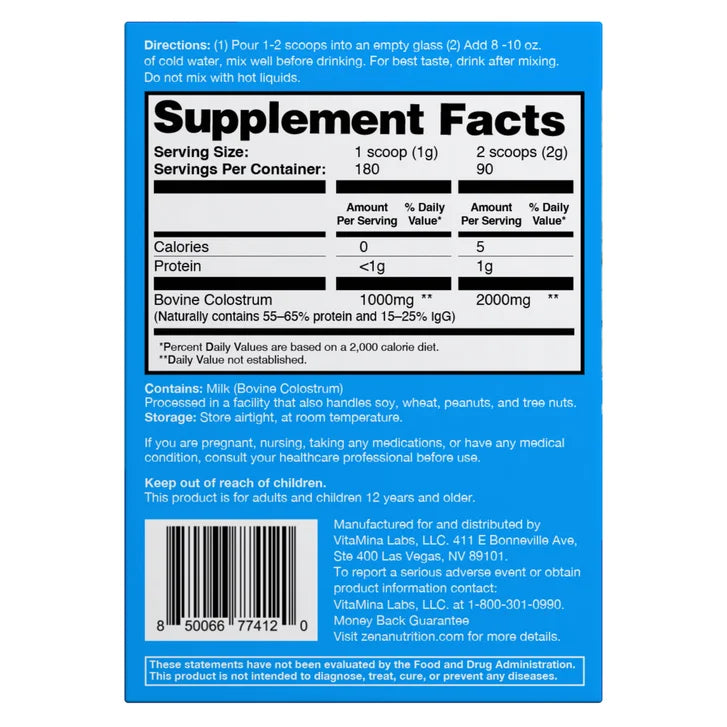 Zena Nutrition Pure Colostrum, 2000 mg
