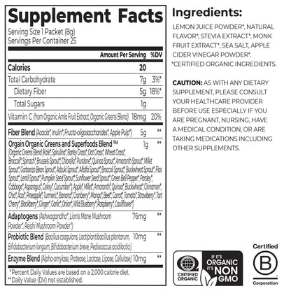 Orgain Wonder Gut Greens, Strawberry Lemonade, 25 Stick Packs
