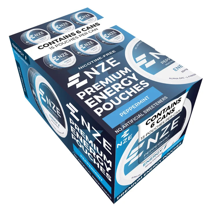 NZE Premium Energy Pouches, Peppermint, 15 Pouches per Can, 6-Count