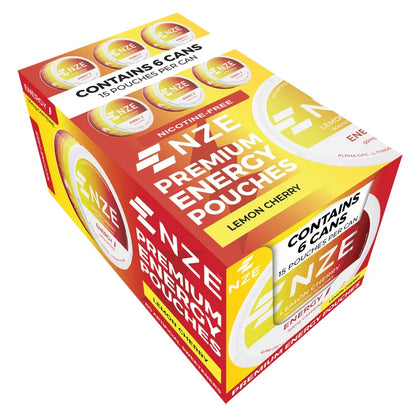 NZE Premium Energy Pouches, Lemon Cherry, 15 Pouches per Can, 6-Count