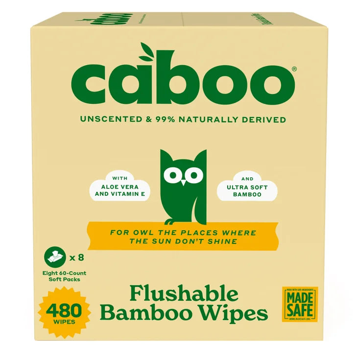 Caboo Unscented Flushable Bamboo Wipes, 480 Wipes