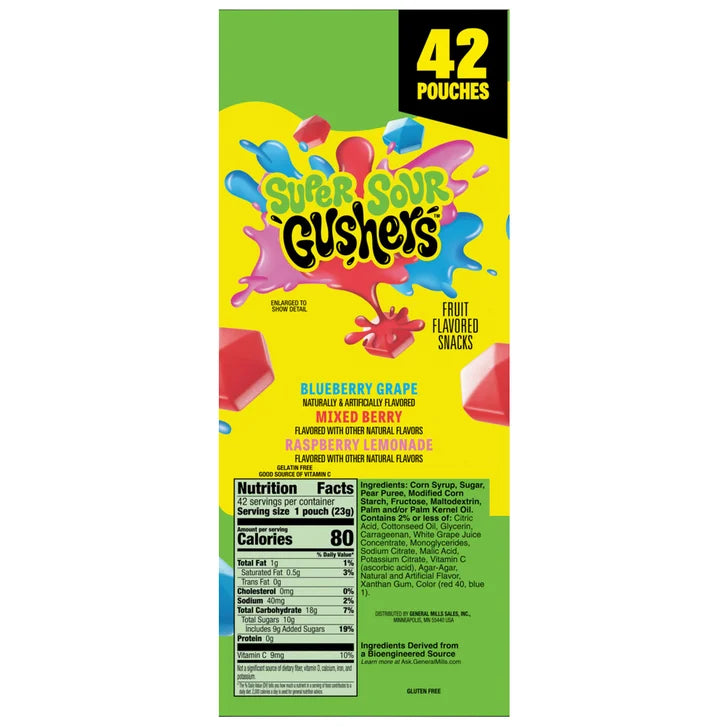 Gushers Super Sour Fruit Flavored Snacks, 0.8 oz, 42-count